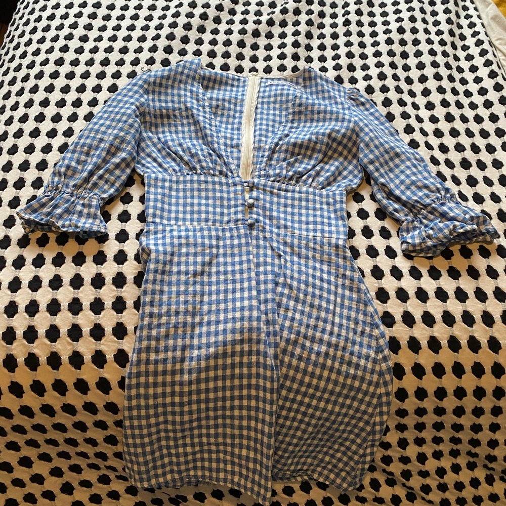Reformation Blue long sleeve Gingham Dress